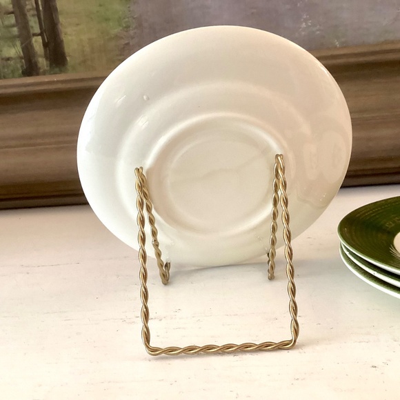 4 saucers American Limoges L'Triomphe Trillium Forest Green Dinnerware 22K Gold - Picture 7 of 9